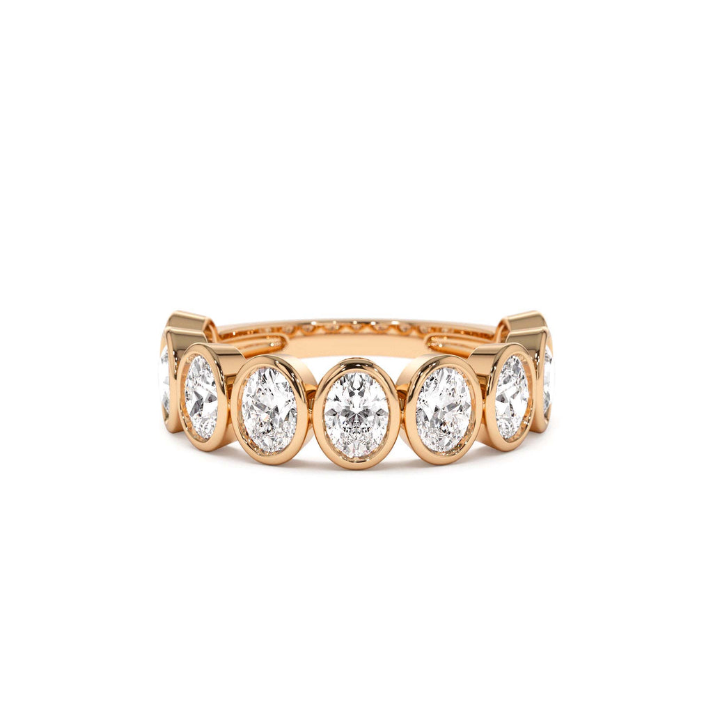 1.75 CTW Bezel Setting Nine Stone Oval Shape Lab-Grown Diamond Ring in 14K Gold — view 5