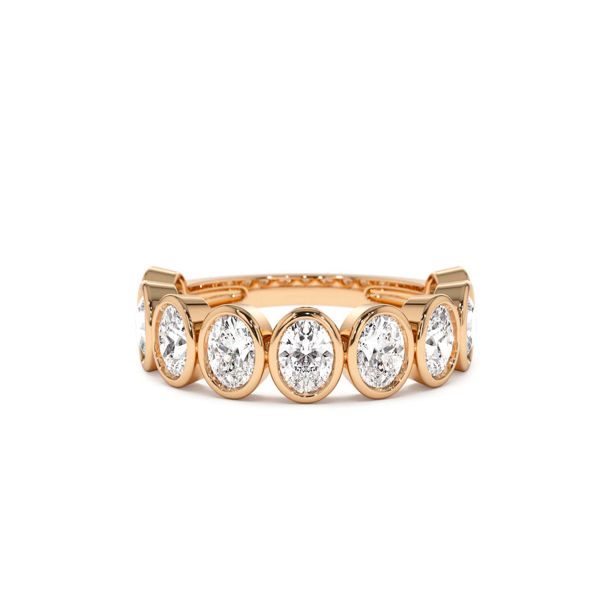 1.75 CTW Bezel Setting Nine Stone Oval Shape Lab-Grown Diamond Ring in 14K Gold — view 5