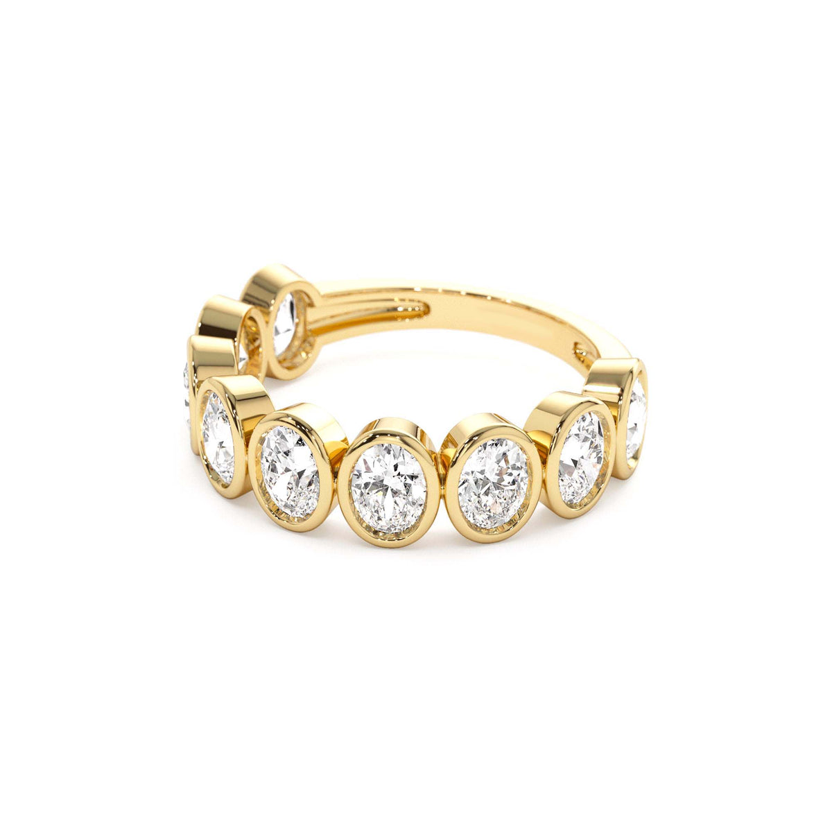 1.75 CTW Bezel Setting Nine Stone Oval Shape Lab-Grown Diamond Ring in 14K Gold — view 2