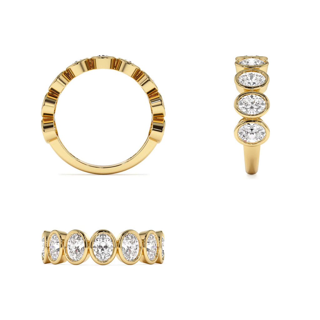 1.75 CTW Bezel Setting Nine Stone Oval Shape Lab-Grown Diamond Ring in 14K Gold — view 3