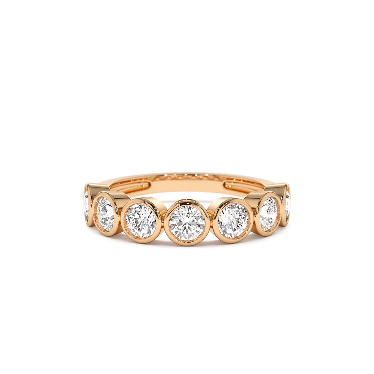 1.45 CTW Bezel Setting Seven Stone Round Lab-Grown Diamond Ring in 14K Gold — view 5