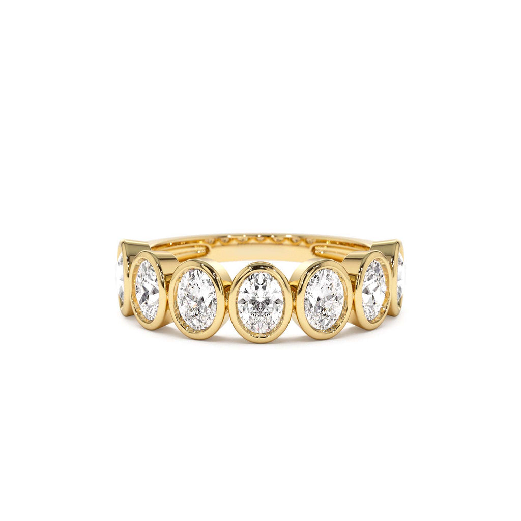 1.45 CTW Bezel Setting Seven Stone Oval Shape Lab-Grown Diamond Ring in 14K Gold — view 1
