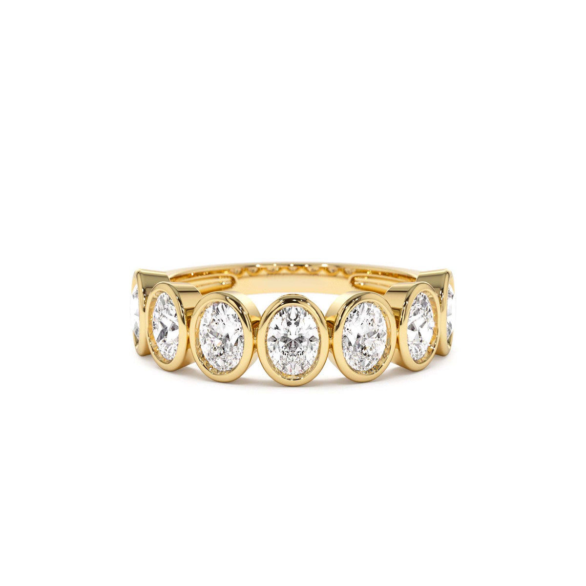 1.45 CTW Bezel Setting Seven Stone Oval Shape Lab-Grown Diamond Ring in 14K Gold — view 1