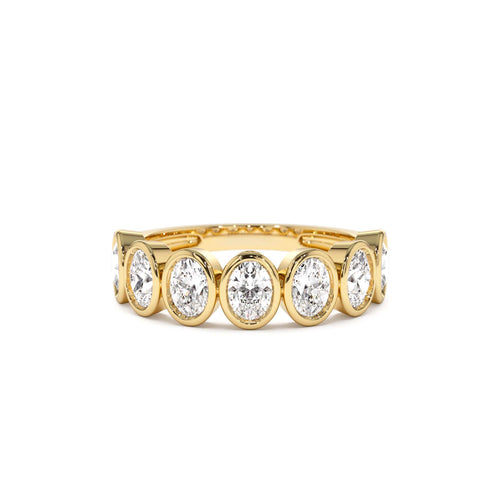 1.45 CTW Bezel Setting Seven Stone Oval Shape Lab-Grown Diamond Ring in 14K Gold — view 1