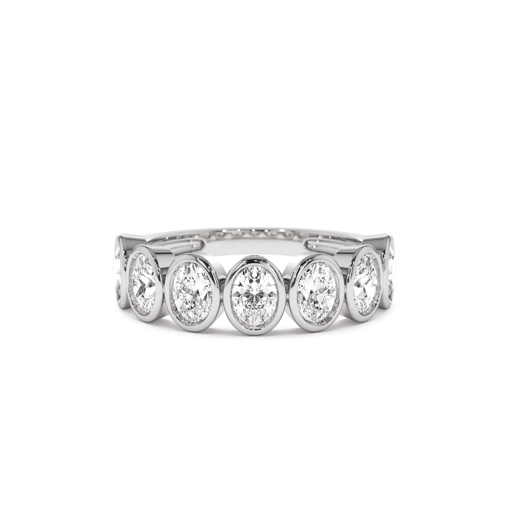 1.45 CTW Bezel Setting Seven Stone Oval Shape Lab-Grown Diamond Ring in 14K Gold — view 4
