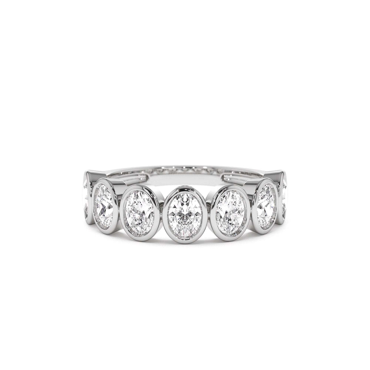 1.45 CTW Bezel Setting Seven Stone Oval Shape Lab-Grown Diamond Ring in 14K Gold — view 4