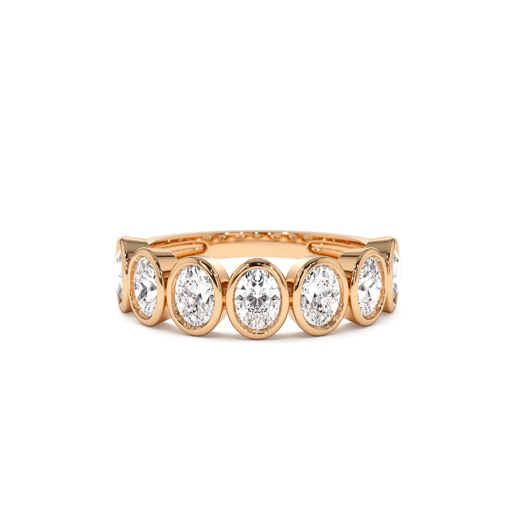 1.45 CTW Bezel Setting Seven Stone Oval Shape Lab-Grown Diamond Ring in 14K Gold — view 5