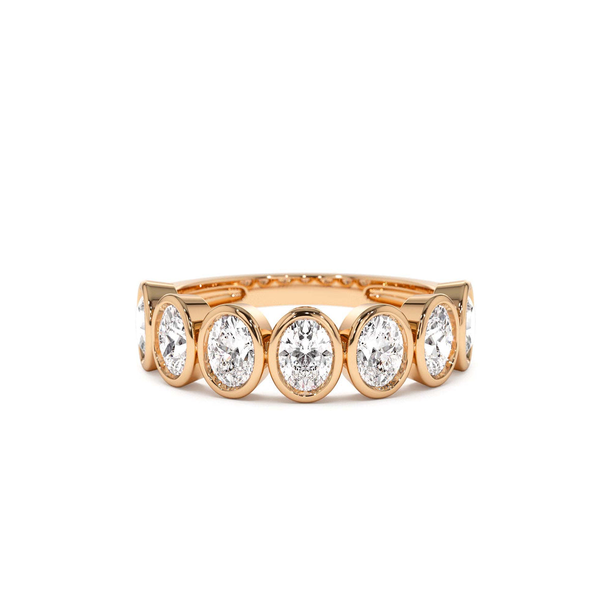1.45 CTW Bezel Setting Seven Stone Oval Shape Lab-Grown Diamond Ring in 14K Gold — view 5
