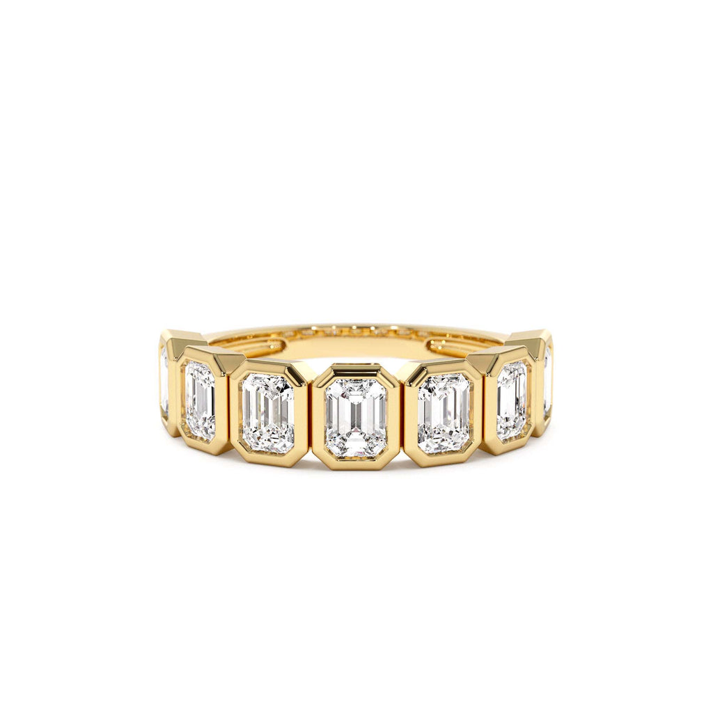 1.45 CTW Bezel Setting Seven Stone Emerald Cut Lab-Grown Diamond Wedding Ring in 14K Gold — view 1