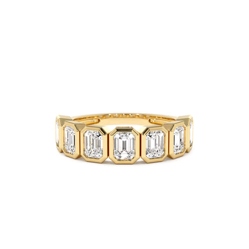 1.45 CTW Bezel Setting Seven Stone Emerald Cut Lab-Grown Diamond Wedding Ring in 14K Gold — view 1