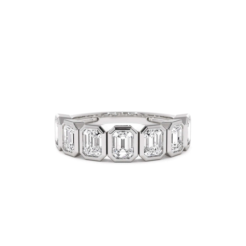 1.45 CTW Bezel Setting Seven Stone Emerald Cut Lab-Grown Diamond Wedding Ring in 14K Gold — view 4