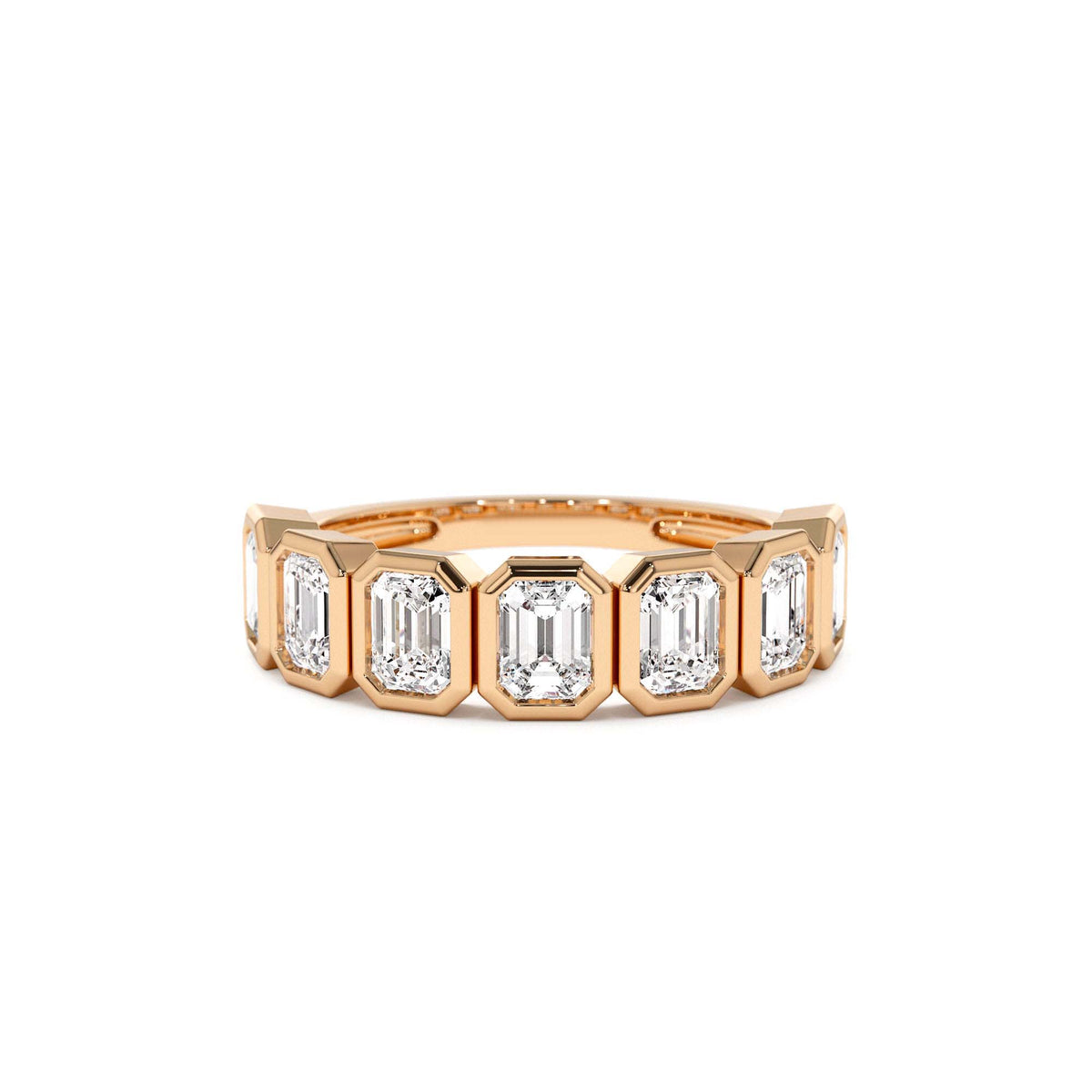 1.45 CTW Bezel Setting Seven Stone Emerald Cut Lab-Grown Diamond Wedding Ring in 14K Gold — view 5
