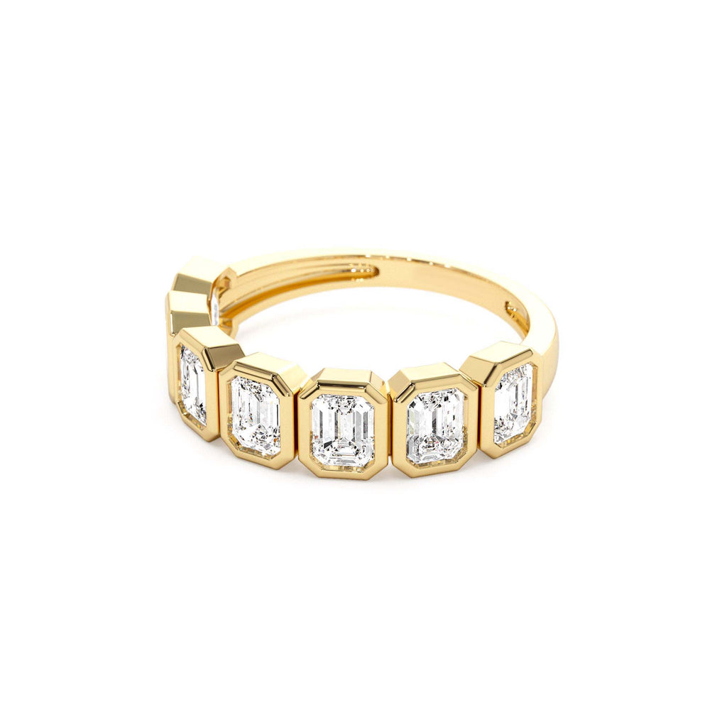 1.45 CTW Bezel Setting Seven Stone Emerald Cut Lab-Grown Diamond Wedding Ring in 14K Gold — view 2