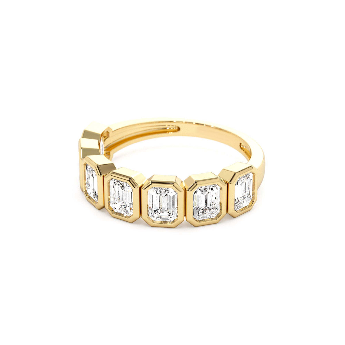 1.45 CTW Bezel Setting Seven Stone Emerald Cut Lab-Grown Diamond Wedding Ring in 14K Gold — view 2