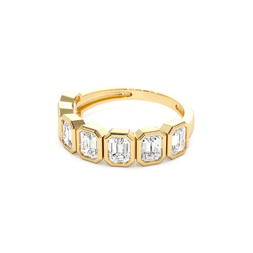 1.45 CTW Bezel Setting Seven Stone Emerald Cut Lab-Grown Diamond Wedding Ring in 14K Gold — view 2