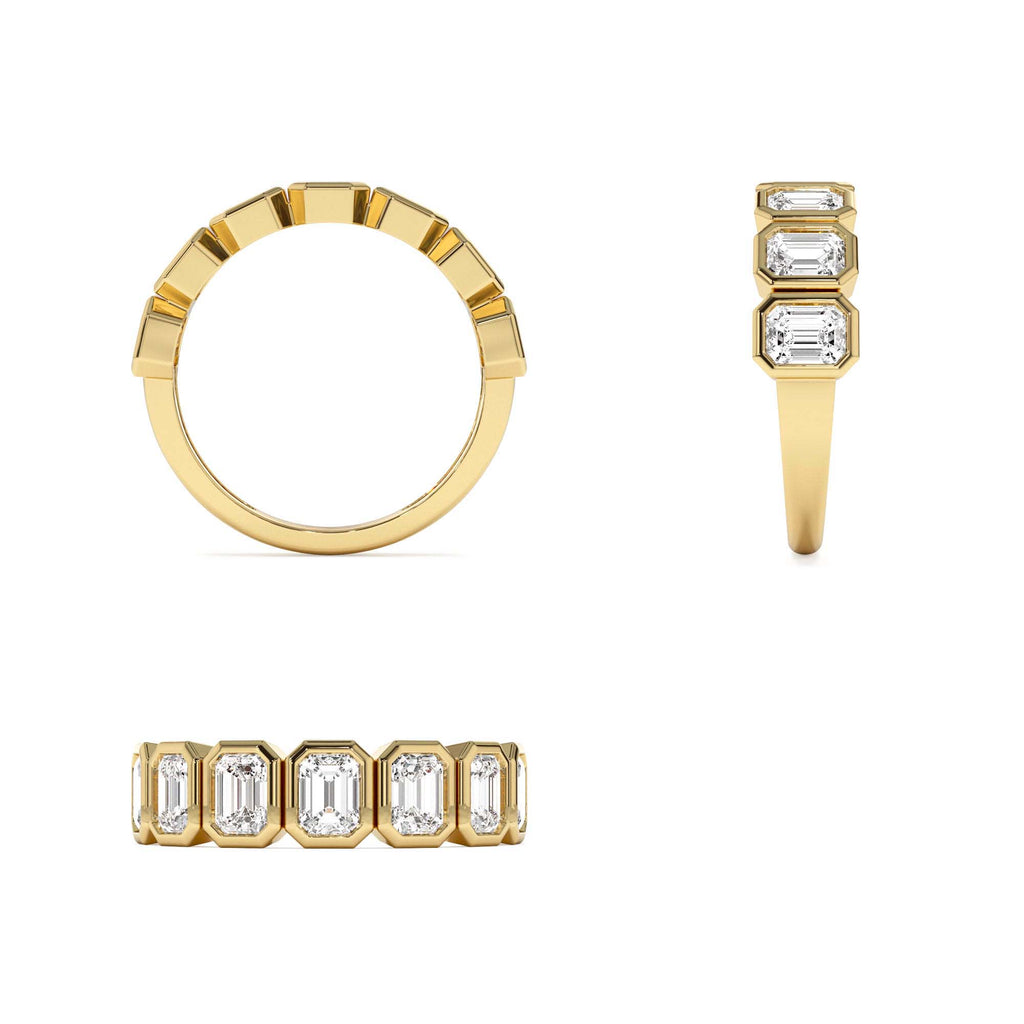 1.45 CTW Bezel Setting Seven Stone Emerald Cut Lab-Grown Diamond Wedding Ring in 14K Gold — view 3