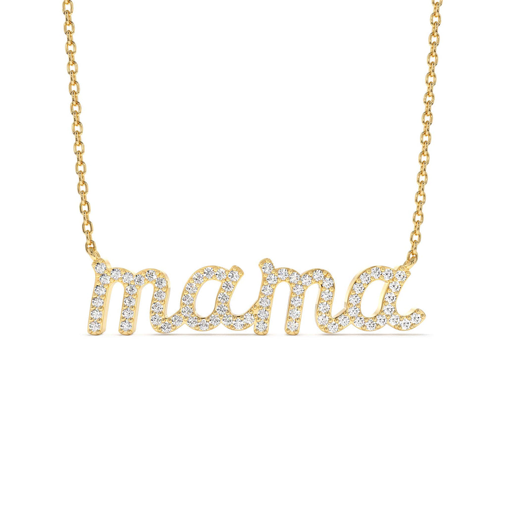 Diamond Script Mama Necklace in 14K Gold — view 1