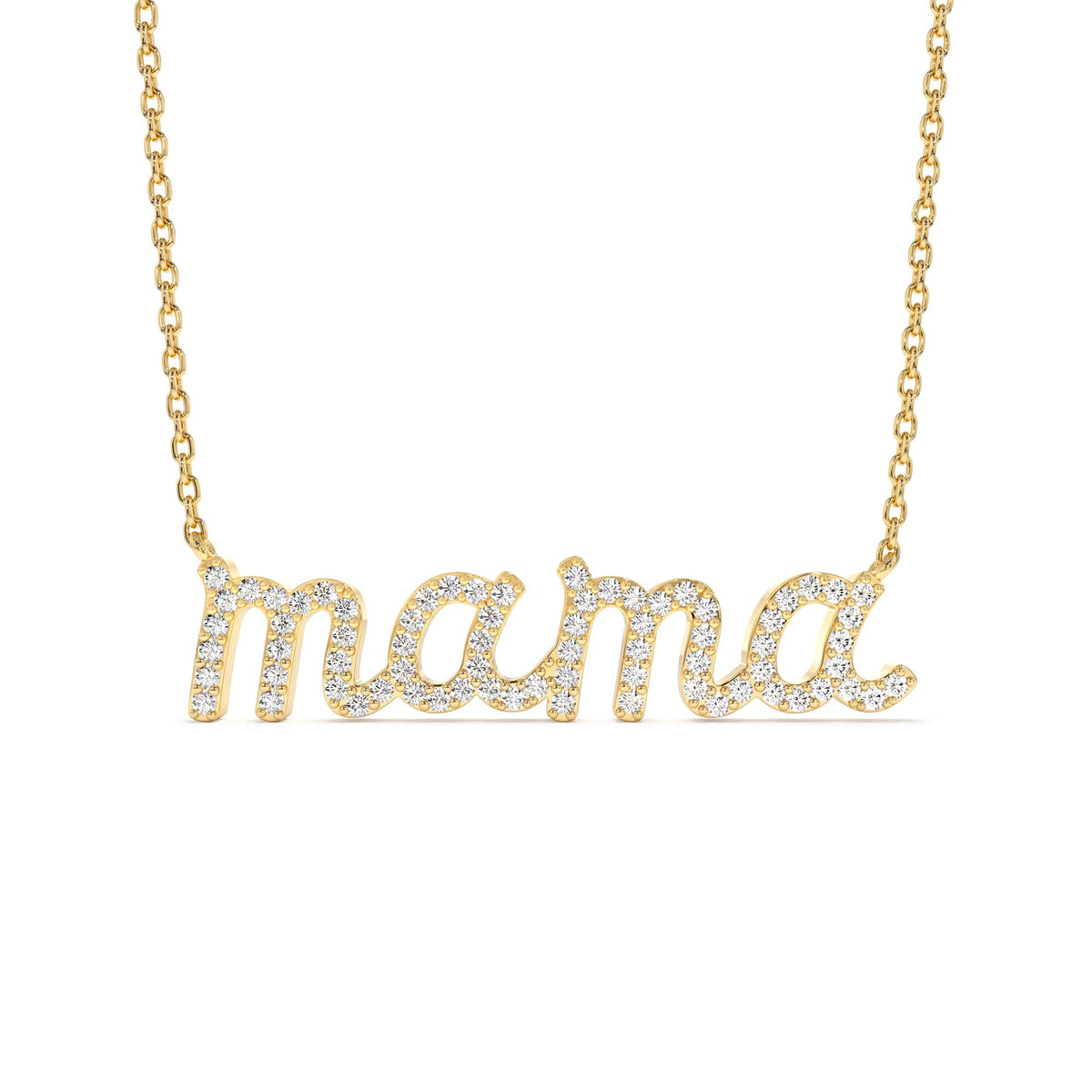 Diamond Script Mama Necklace in 14K Gold — view 1