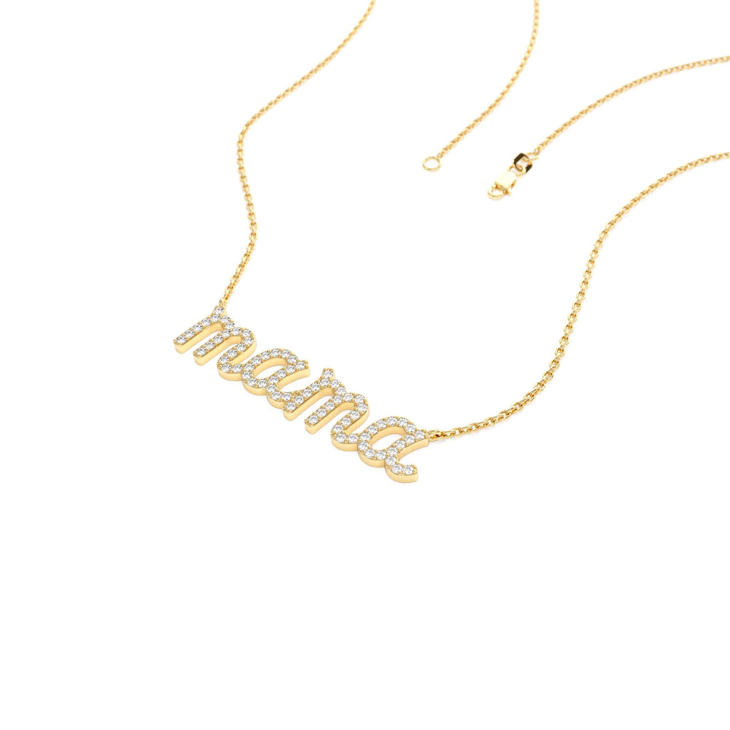 Diamond Script Mama Necklace in 14K Gold — view 2