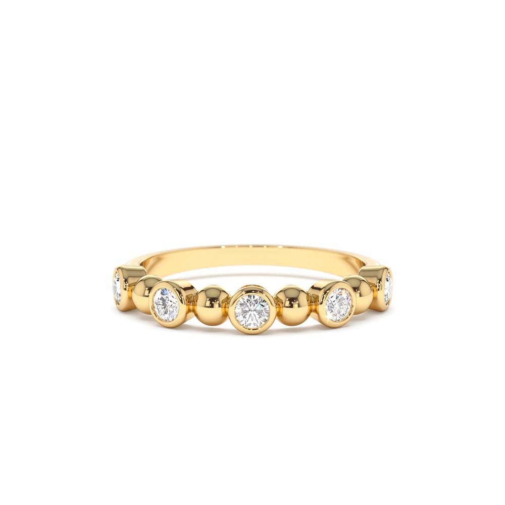 Alternating Beads & Bezel Setting Diamond Ring in 14K Gold — view 1