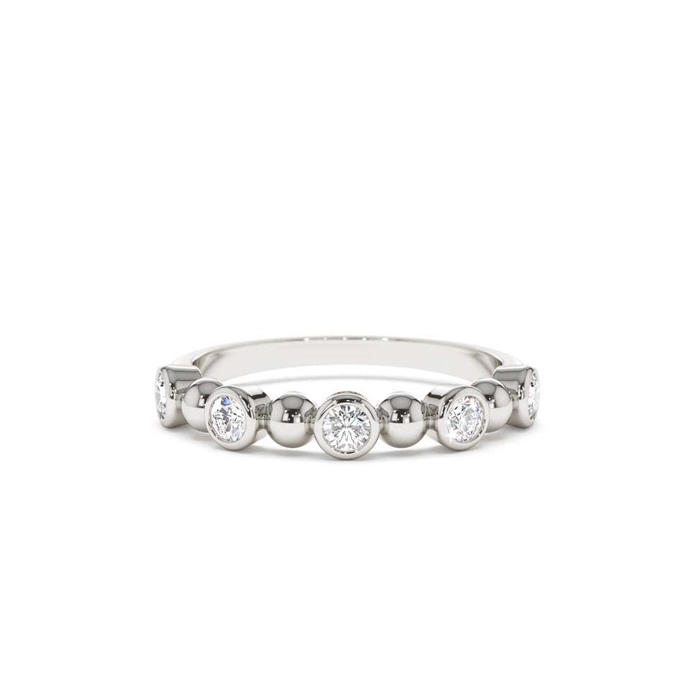 Alternating Beads & Bezel Setting Diamond Ring in 14K Gold — view 4