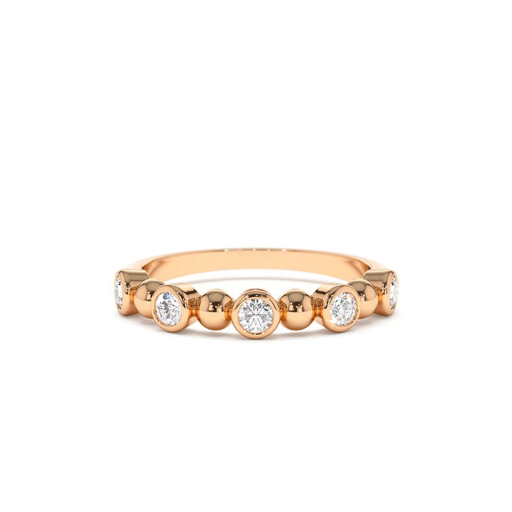 Alternating Beads & Bezel Setting Diamond Ring in 14K Gold — view 5