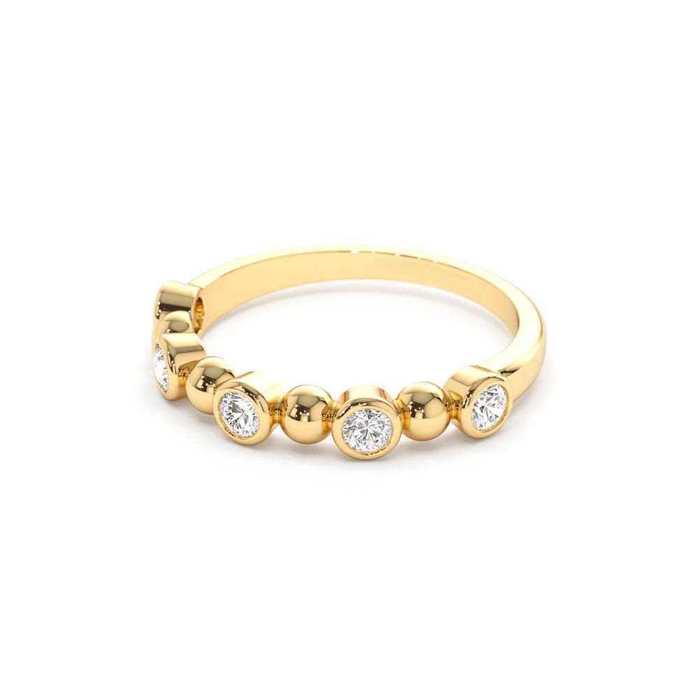 Alternating Beads & Bezel Setting Diamond Ring in 14K Gold — view 2
