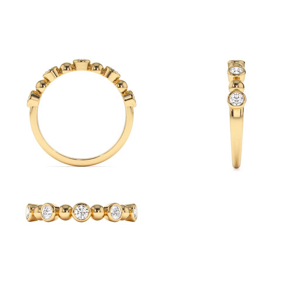 Alternating Beads & Bezel Setting Diamond Ring in 14K Gold — view 3