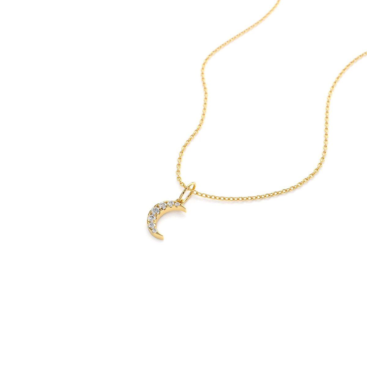 Dainty Crescent Moon Diamond Charm in 14K Gold — view 2