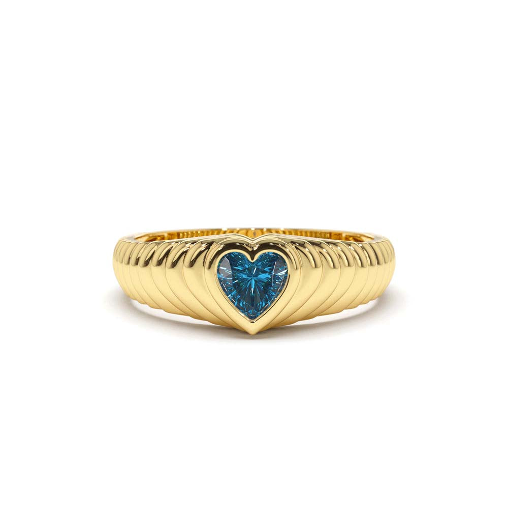 Heart Shape Blue Topaz Beveled Ring in 14K Gold — view 1