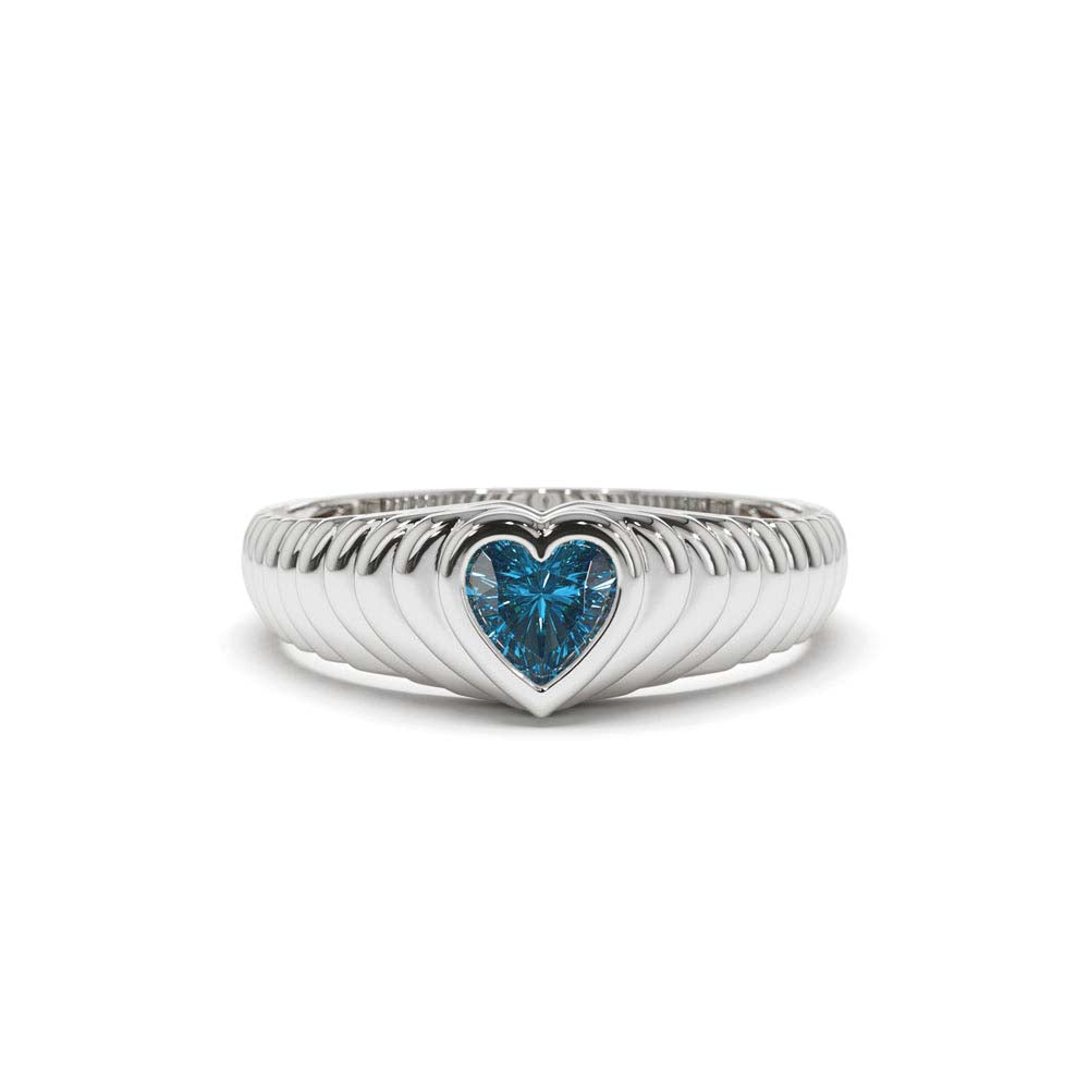 Heart Shape Blue Topaz Beveled Ring in 14K Gold — view 4