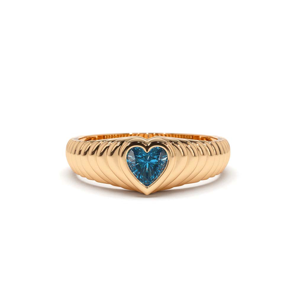 Heart Shape Blue Topaz Beveled Ring in 14K Gold — view 5