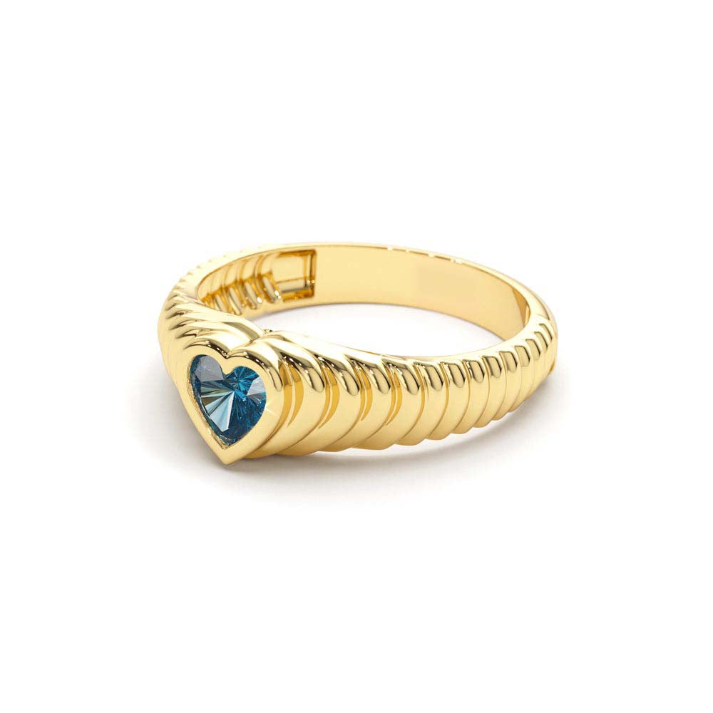 Heart Shape Blue Topaz Beveled Ring in 14K Gold — view 2