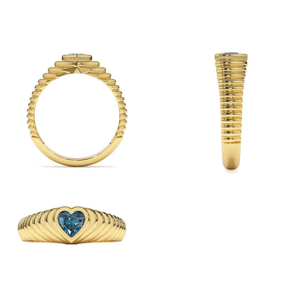 Heart Shape Blue Topaz Beveled Ring in 14K Gold — view 3