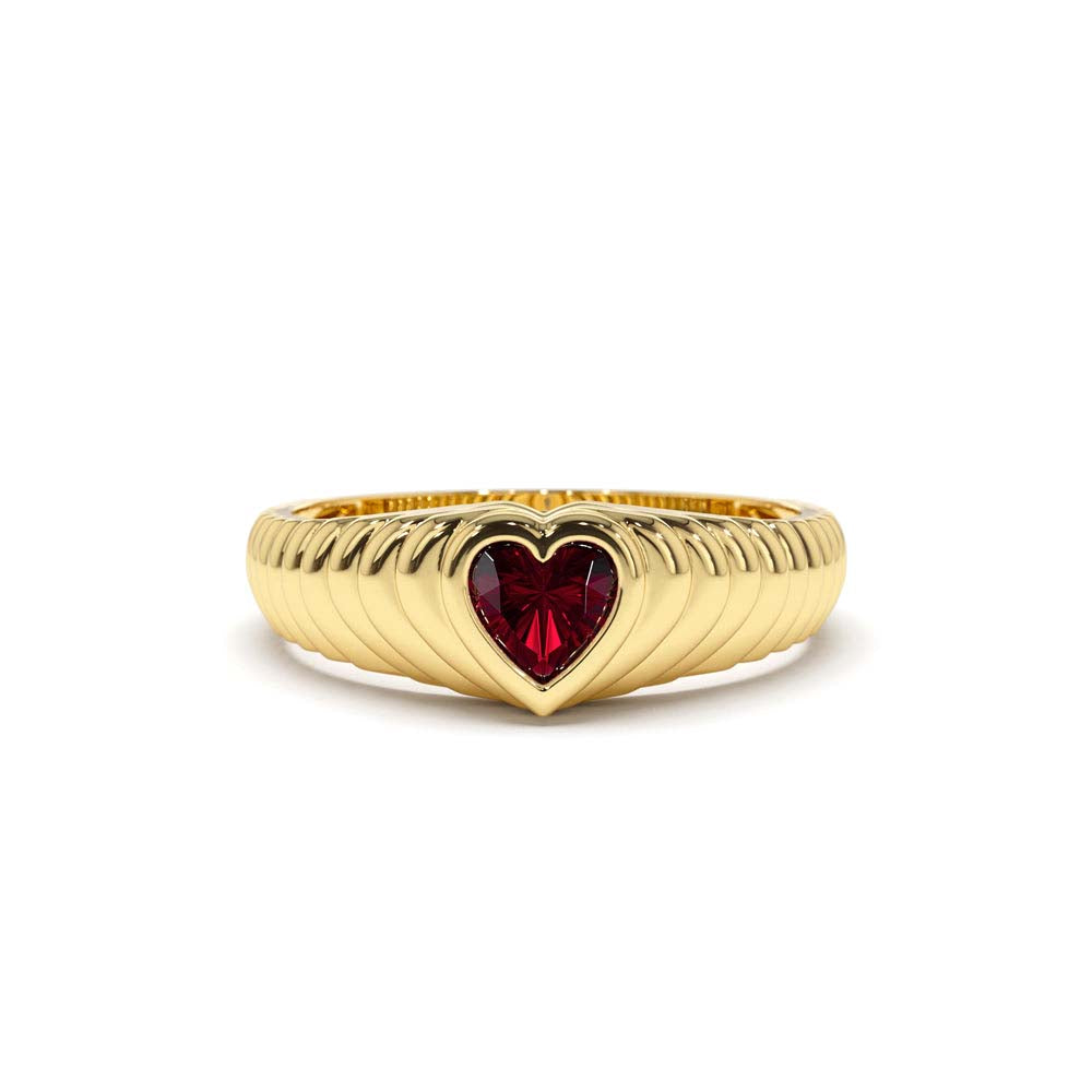 Heart Shape Garnet Beveled Ring in 14K Gold — view 1