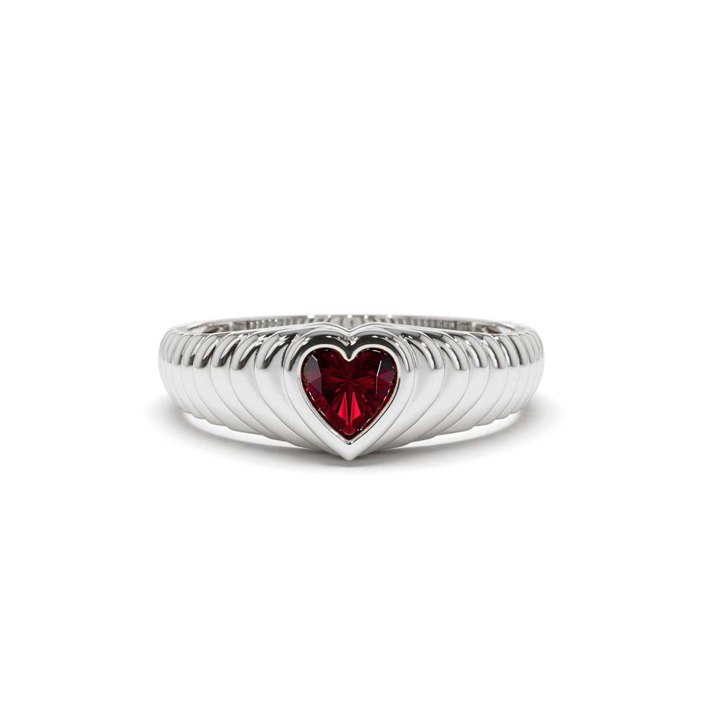 Heart Shape Garnet Beveled Ring in 14K Gold — view 4