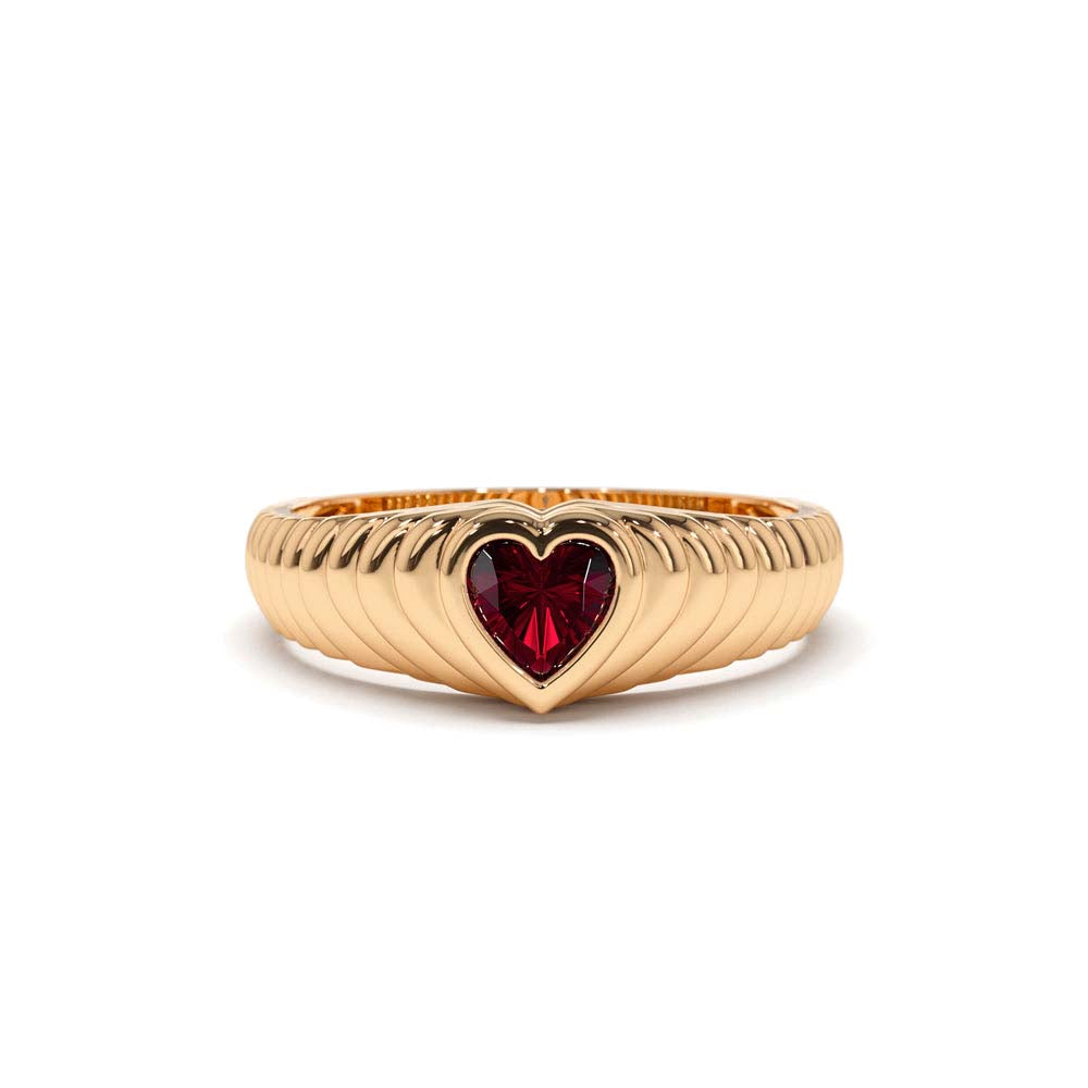 Heart Shape Garnet Beveled Ring in 14K Gold — view 5