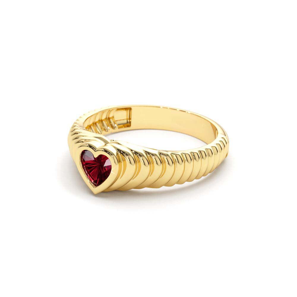 Heart Shape Garnet Beveled Ring in 14K Gold — view 2