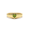 Heart Shape Peridot Beveled Ring in 14K Gold — view 1