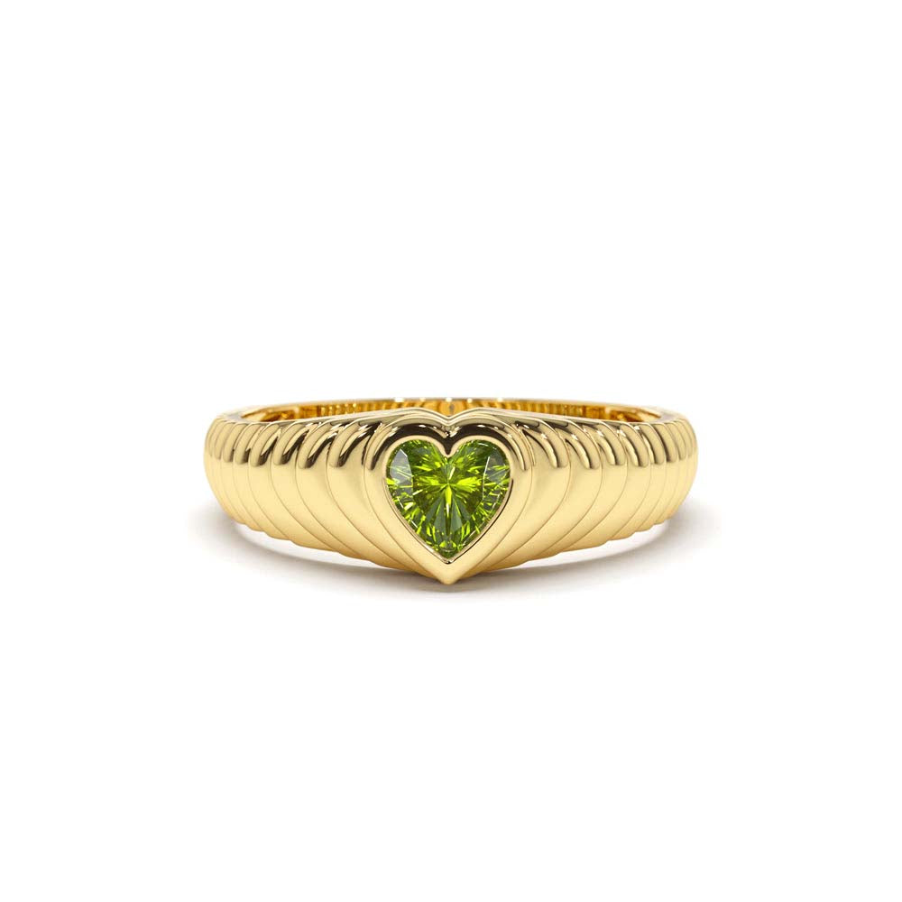 Heart Shape Peridot Beveled Ring in 14K Gold — view 1