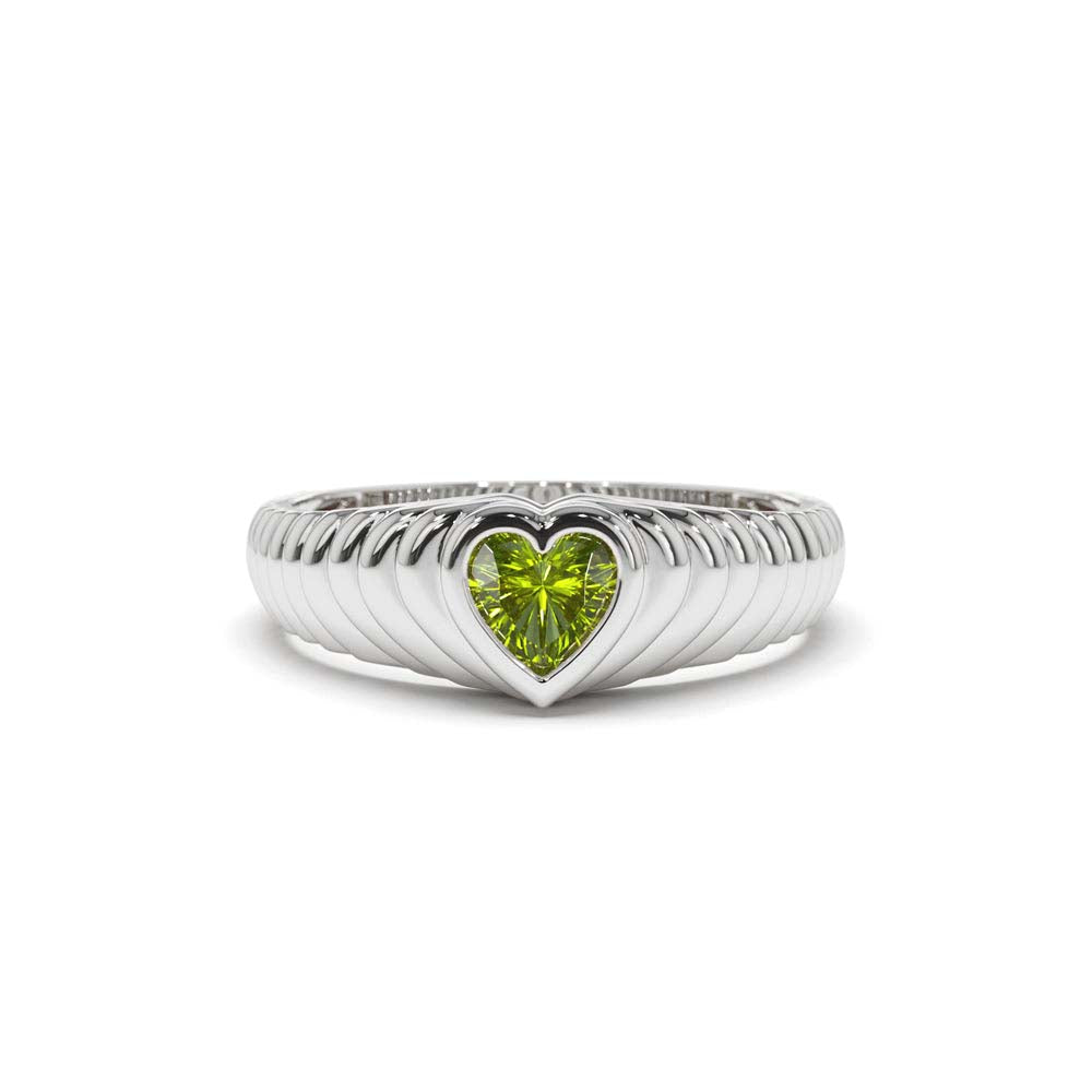 Heart Shape Peridot Beveled Ring in 14K Gold — view 4