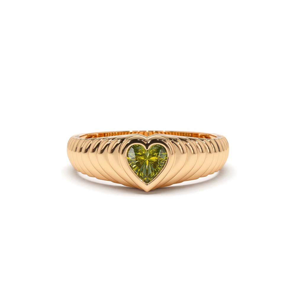 Heart Shape Peridot Beveled Ring in 14K Gold — view 5