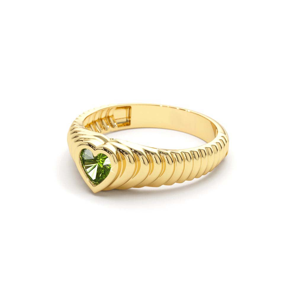 Heart Shape Peridot Beveled Ring in 14K Gold — view 2