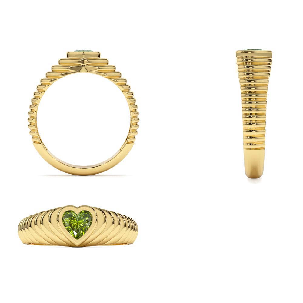 Heart Shape Peridot Beveled Ring in 14K Gold — view 3