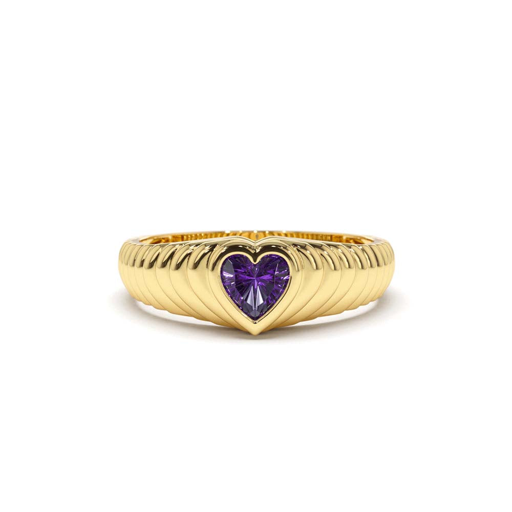 Heart Shape Amethyst Beveled Ring in 14K Gold — view 1