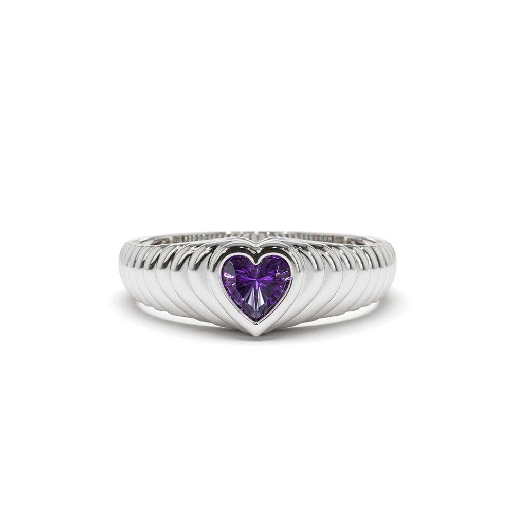Heart Shape Amethyst Beveled Ring in 14K Gold — view 4