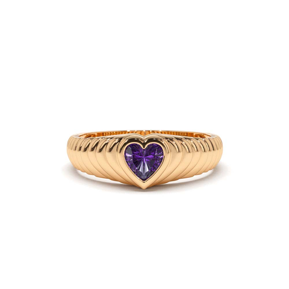 Heart Shape Amethyst Beveled Ring in 14K Gold — view 5