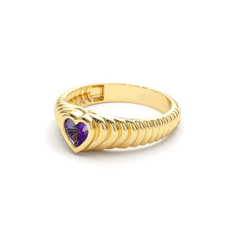 Heart Shape Amethyst Beveled Ring in 14K Gold — view 2