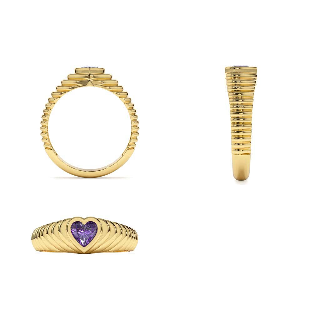 Heart Shape Amethyst Beveled Ring in 14K Gold — view 3