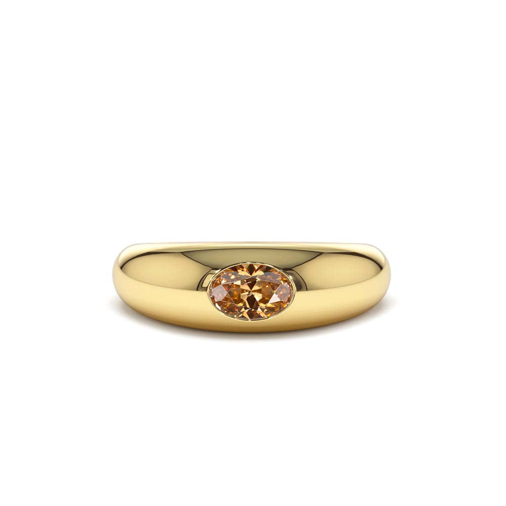 Flush Set Oval Citrine Dome Ring in 14K Gold — view 1